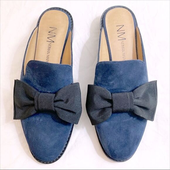 Neiman Marcus Aimy Dark Blue Suede Mules - Picture 2 of 4